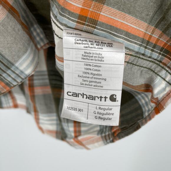 Carhartt Relaxed Fit Plaid Button Down Collared Shirt Men's Large Green Orange - Picture 4 of 7